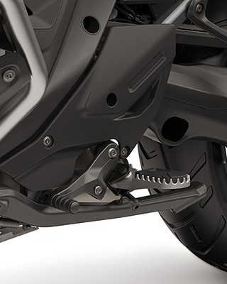 Büyük motor koruyucu, katlanır fren kolu ve ayarlanabilir vites kolu, yolcu ayak dayaması dahil olmak üzere enduro ayak dayamaları gibi Enduro özellikleri