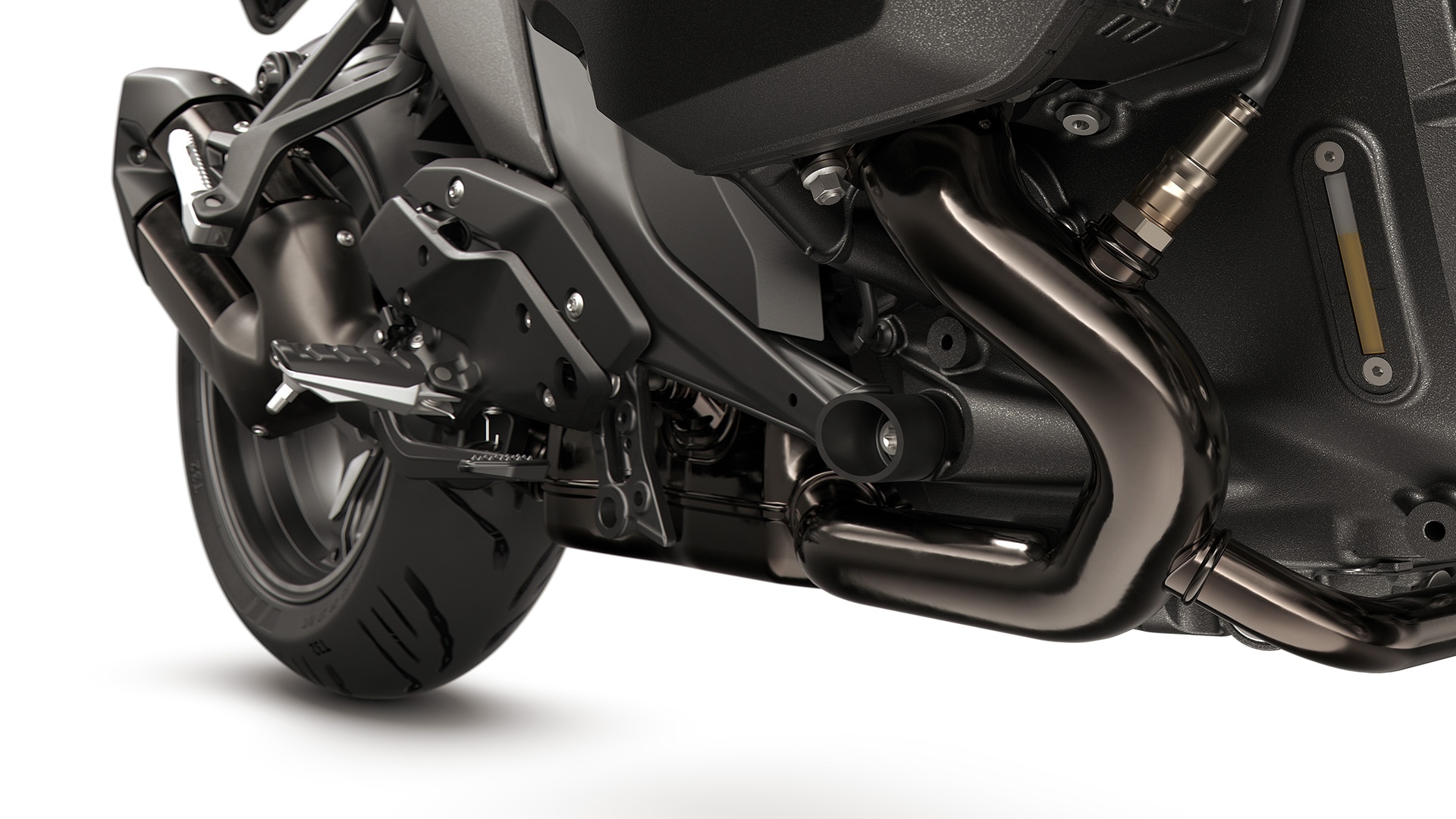 BMW Motorrad R 1300 R’ın koyu krom egzoz sistemi