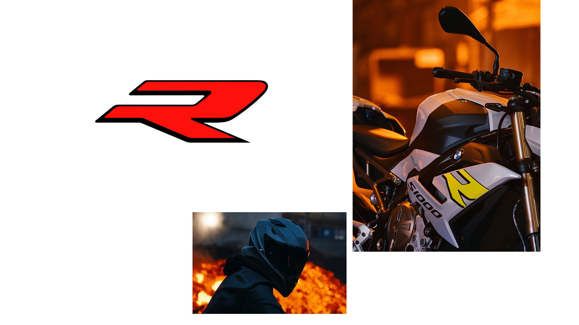 BMW S 1000 R | BMW Motorrad Türkiye - Hockenheim Gümüş renkli S 1000 R’ın yandan, R tarafı kaplamasından ve sürücüsüyle üç resimden oluşan kolajı.